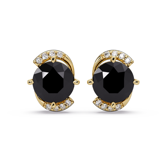 1.7 CTW round halo colorstone stud earrings with white diamond accents in Gold, Onyx