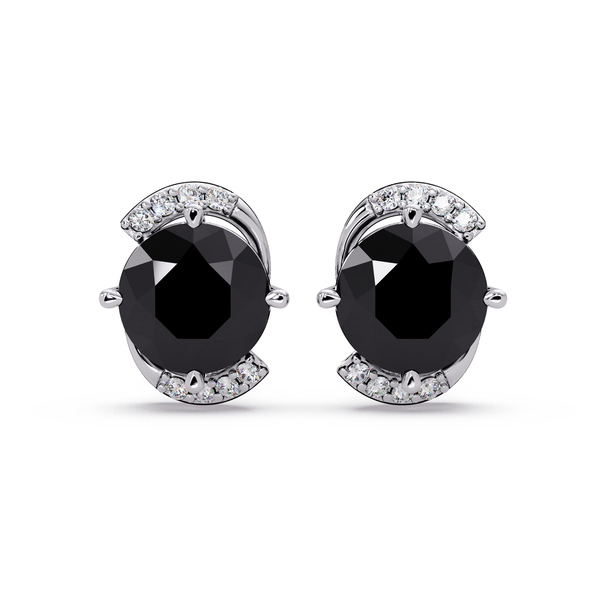1.7 CTW round halo colorstone stud earrings with white diamond accents in White gold, Onyx