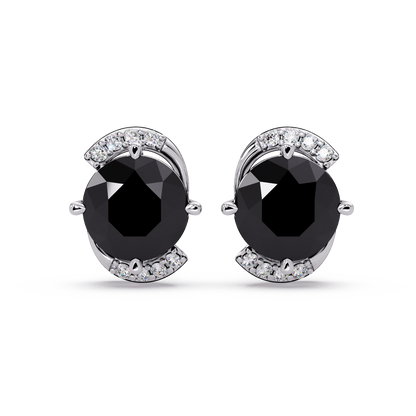 1.7 CTW round halo colorstone stud earrings with white diamond accents in White gold, Onyx
