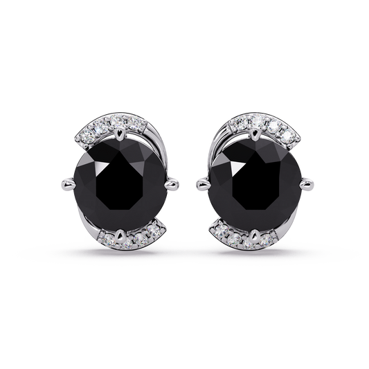 1.7 CTW round halo colorstone stud earrings with white diamond accents in White gold, Onyx