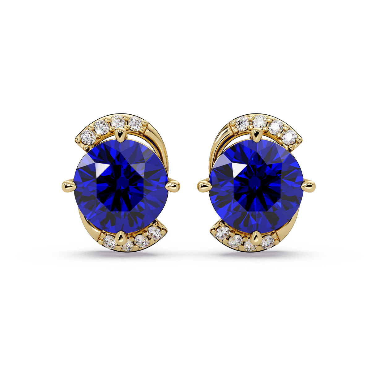 1.7 CTW round halo colorstone stud earrings with white diamond accents in Gold, Sapphire Blue