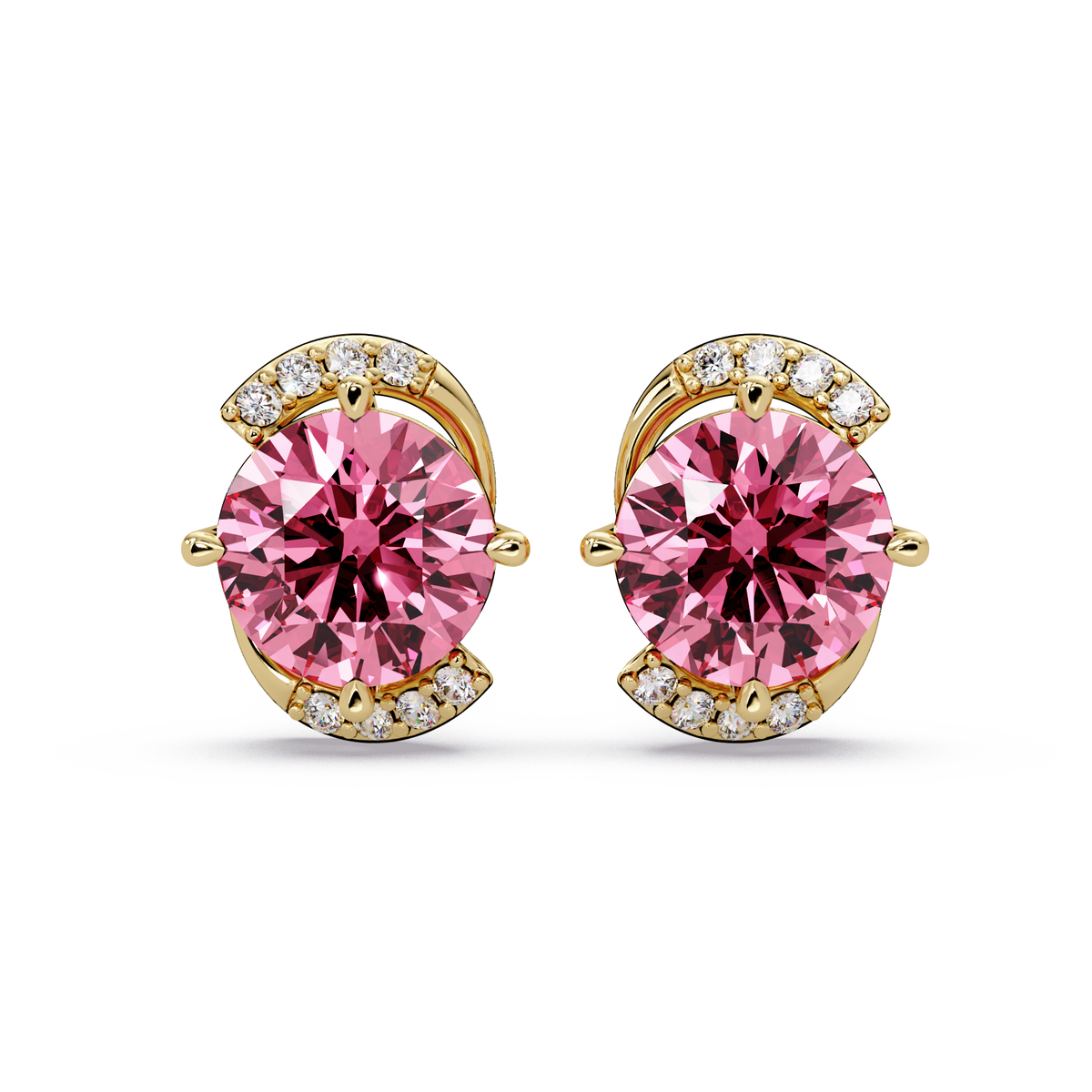 1.7 CTW round halo colorstone stud earrings with white diamond accents in Gold, Tourmaline Pink