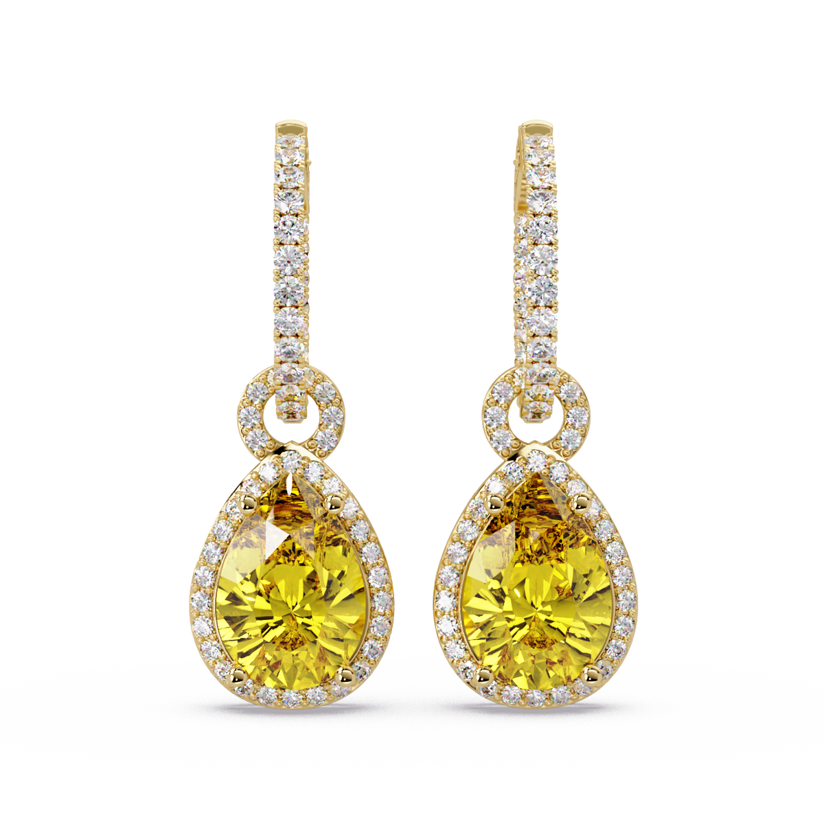 4.2 CTW pear halo colorstone drop earrings in Gold, Citrine Yellow centers