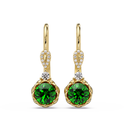 2.1 CTW round colorstone drop earrings in Gold, Emerald Green centers