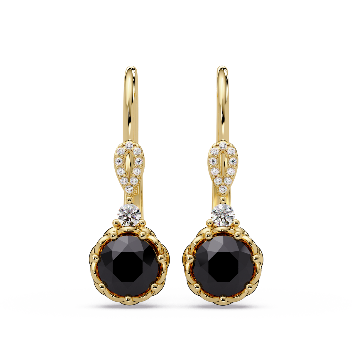 2.1 CTW round colorstone drop earrings in Gold, Onyx centers