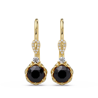 2.1 CTW round colorstone drop earrings in Gold, Onyx centers