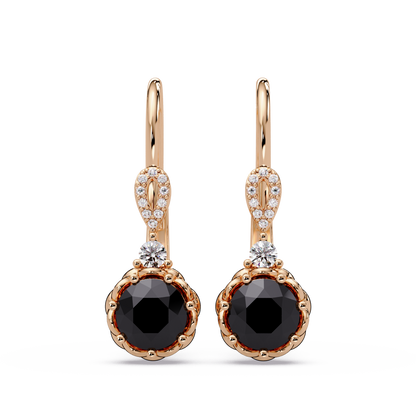 2.1 CTW round colorstone drop earrings in Rose gold, Onyx centers
