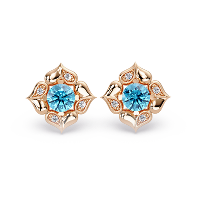 0.5 CTW round floral colorstone stud earrings, Aquamarine Blue, Rose gold