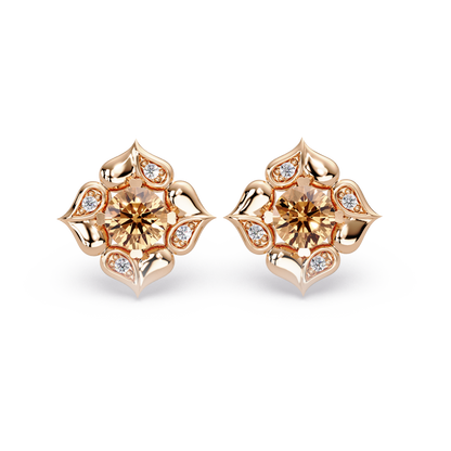 0.5 CTW round floral colorstone stud earrings, Champagne Topaz, Rose gold