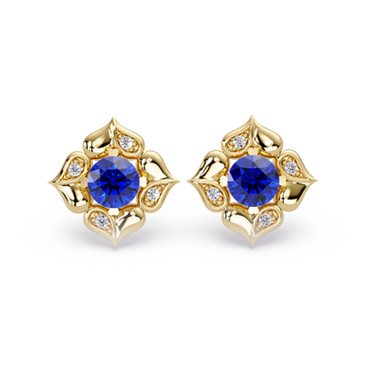 0.5 CTW round floral colorstone stud earrings, Sapphire Blue, Gold