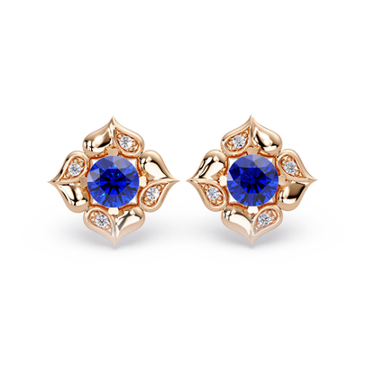 0.5 CTW round floral colorstone stud earrings, Sapphire Blue, Rose gold