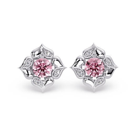 0.5 CTW round floral colorstone stud earrings, Tourmaline Pink, White gold
