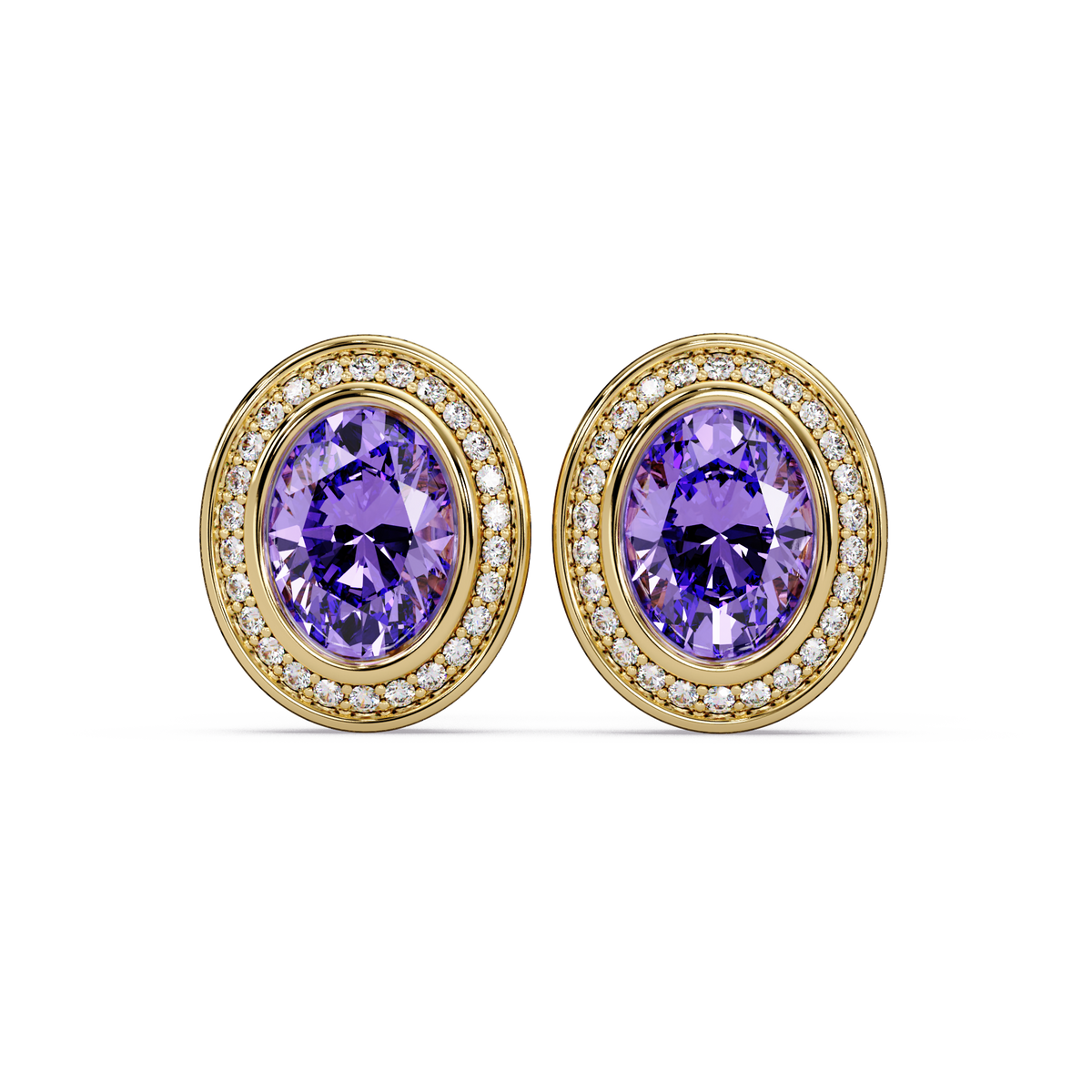 2.6 CTW oval halo colorstone stud earrings, Amethyst Purple, Gold