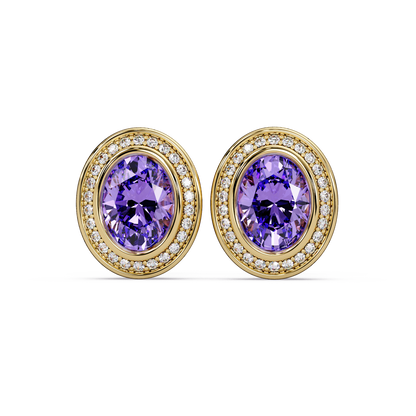 2.6 CTW oval halo colorstone stud earrings, Amethyst Purple, Gold