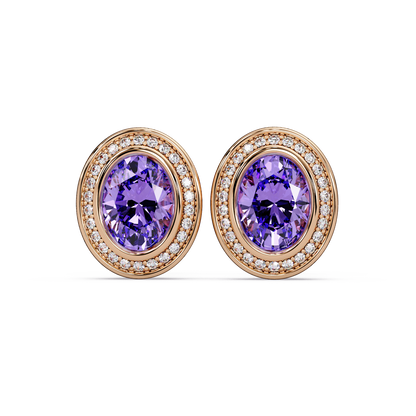 2.6 CTW oval halo colorstone stud earrings, Amethyst Purple, Rose gold