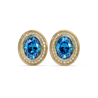 2.6 CTW oval halo colorstone stud earrings, Aquamarine Blue, Gold