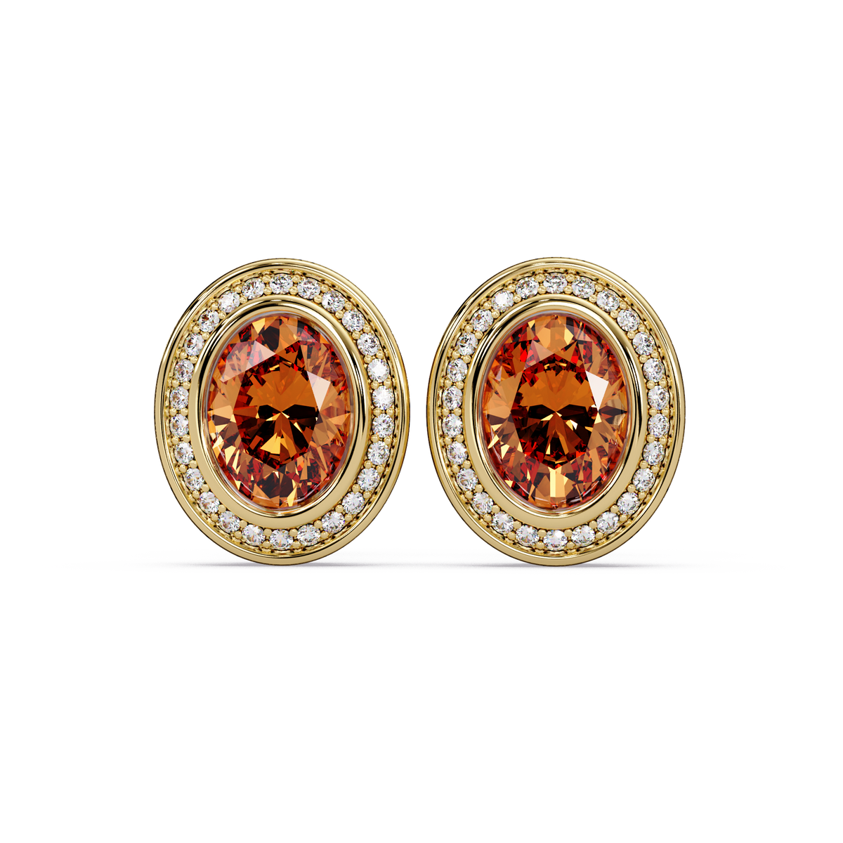 2.6 CTW oval halo colorstone stud earrings, Champagne Topaz, Gold
