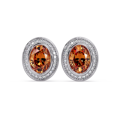2.6 CTW oval halo colorstone stud earrings, Champagne Topaz, White gold
