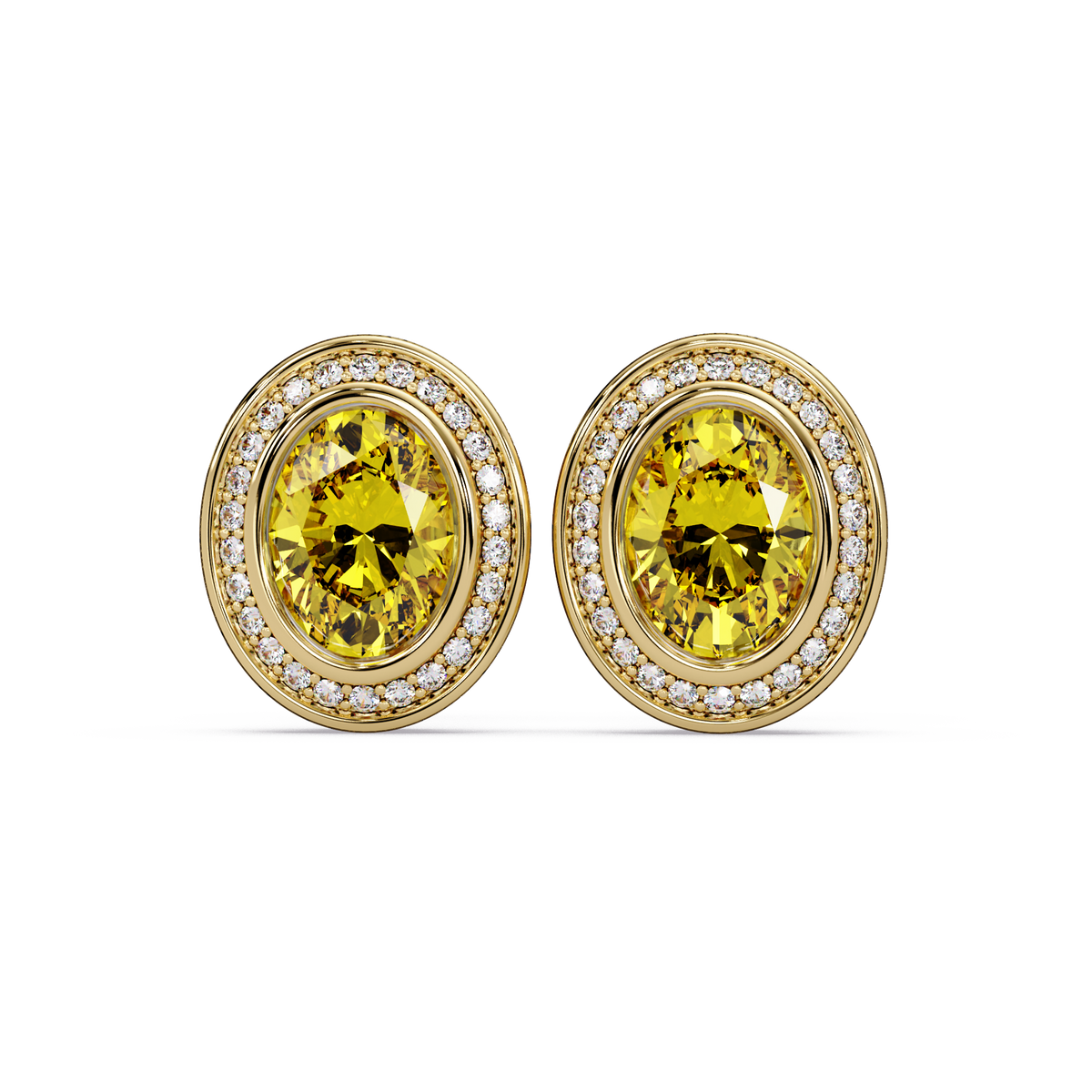 2.6 CTW oval halo colorstone stud earrings, Citrine Yellow, Gold