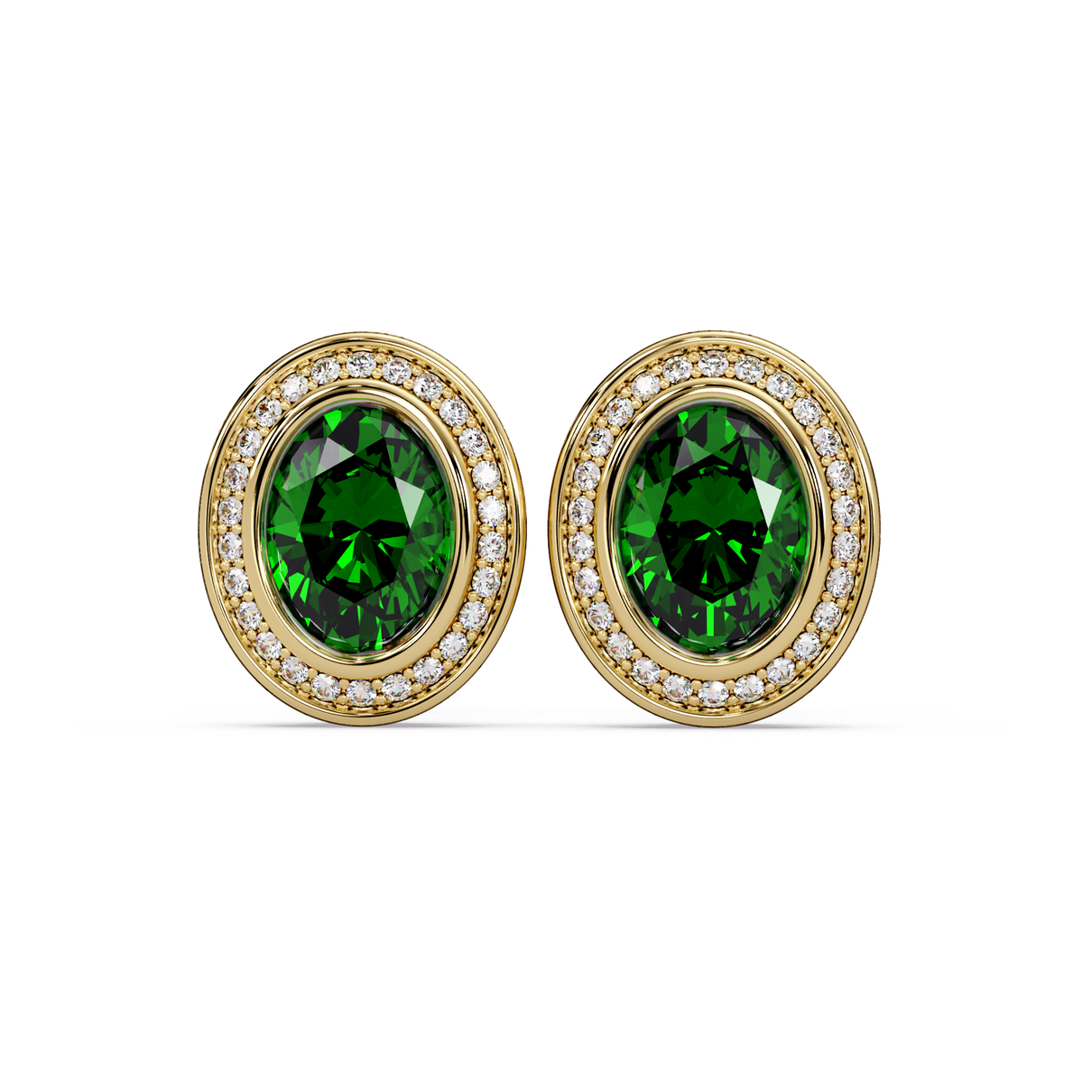 2.6 CTW oval halo colorstone stud earrings, Emerald Green, Gold