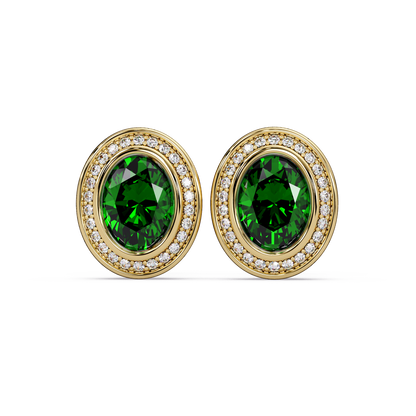 2.6 CTW oval halo colorstone stud earrings, Emerald Green, Gold