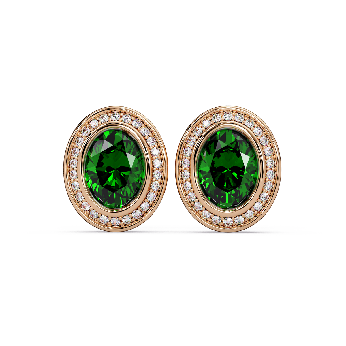 2.6 CTW oval halo colorstone stud earrings, Emerald Green, Rose gold