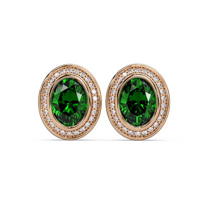 2.6 CTW oval halo colorstone stud earrings, Emerald Green, Rose gold