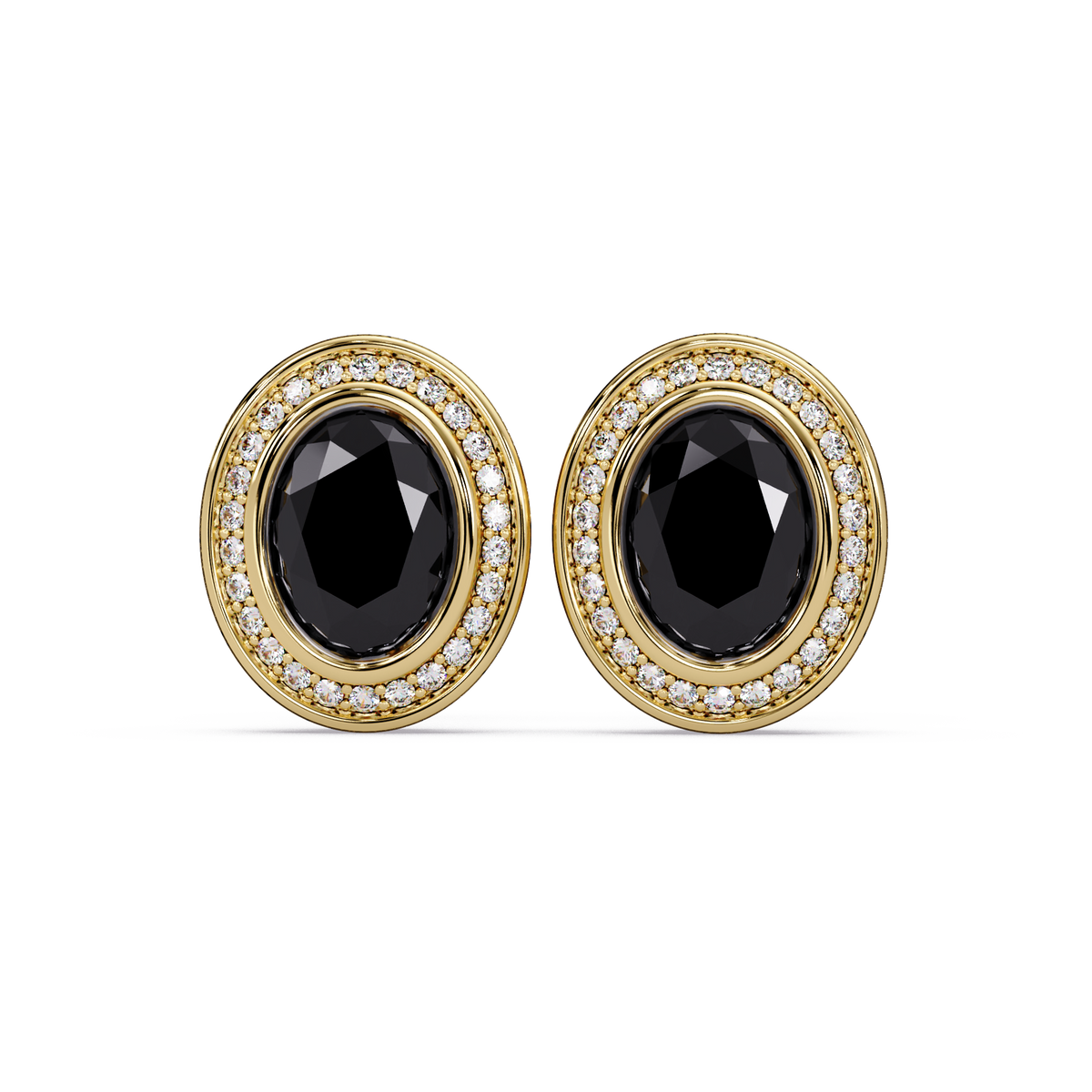 2.6 CTW oval halo colorstone stud earrings, Onyx, Gold