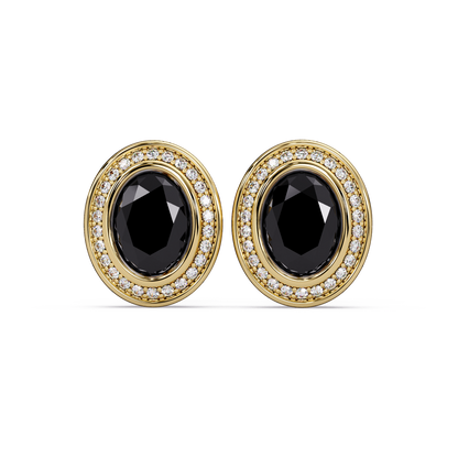 2.6 CTW oval halo colorstone stud earrings, Onyx, Gold