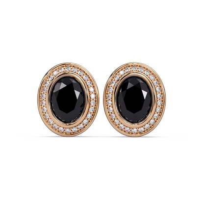 2.6 CTW oval halo colorstone stud earrings, Onyx, Rose gold