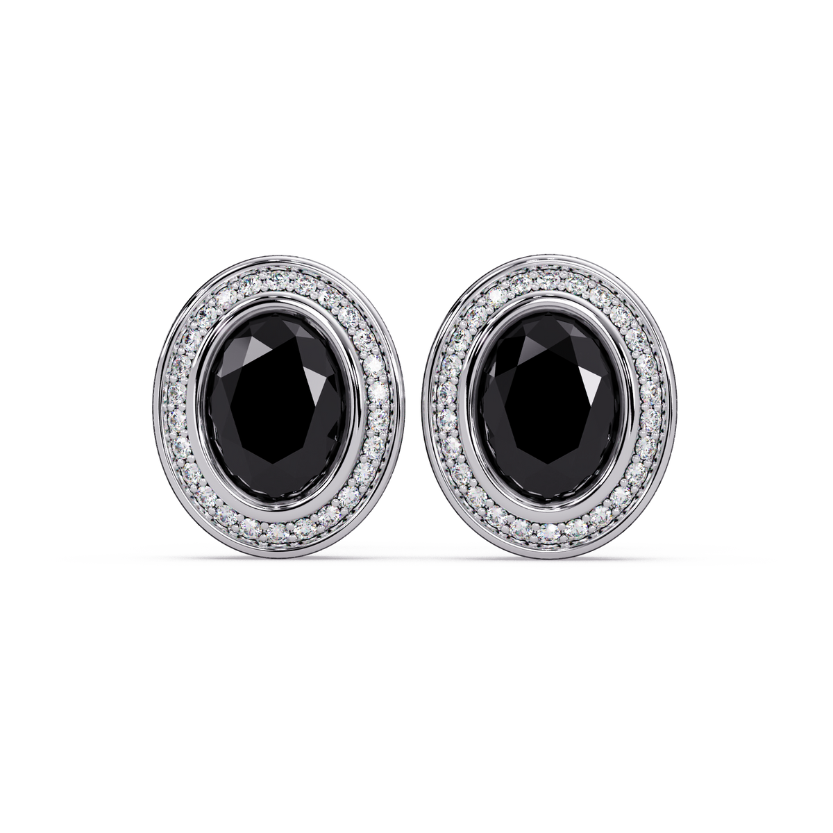 2.6 CTW oval halo colorstone stud earrings, Onyx, White gold