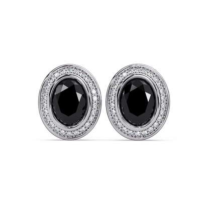 2.6 CTW oval halo colorstone stud earrings, Onyx, White gold