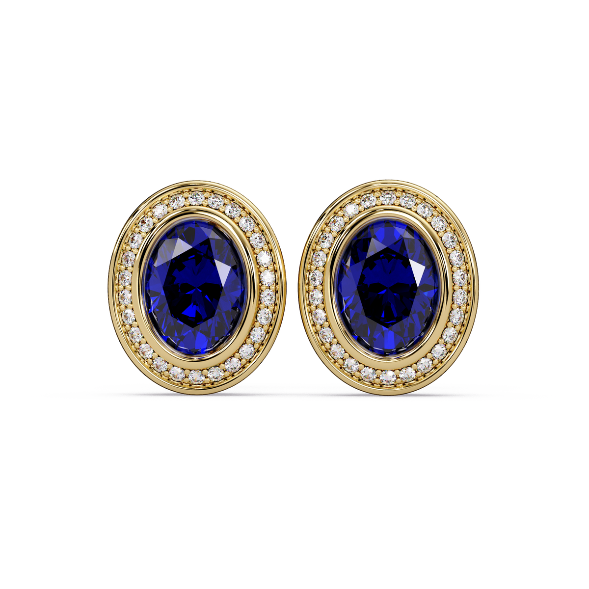 2.6 CTW oval halo colorstone stud earrings, Sapphire Blue, Gold