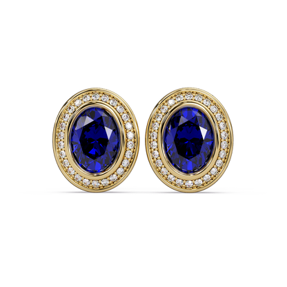 2.6 CTW oval halo colorstone stud earrings, Sapphire Blue, Gold