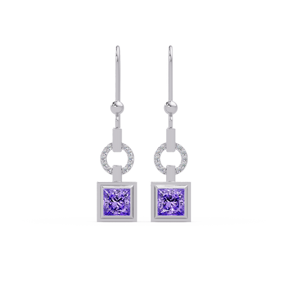 1.5 CTW princess-cut colorstone drop earrings in White gold, Amethyst Purple