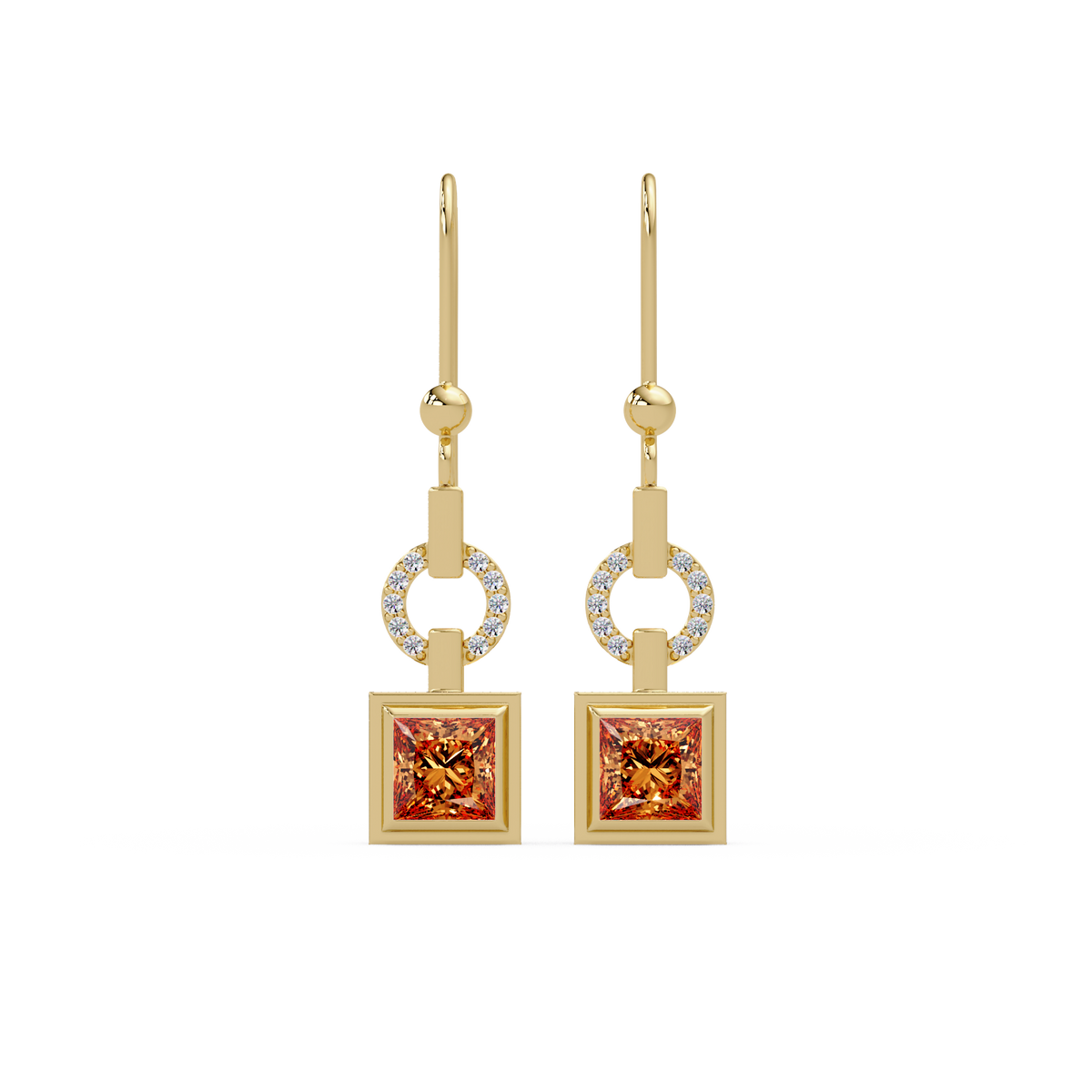 1.5 CTW princess-cut colorstone drop earrings in Gold, Champagne Topaz
