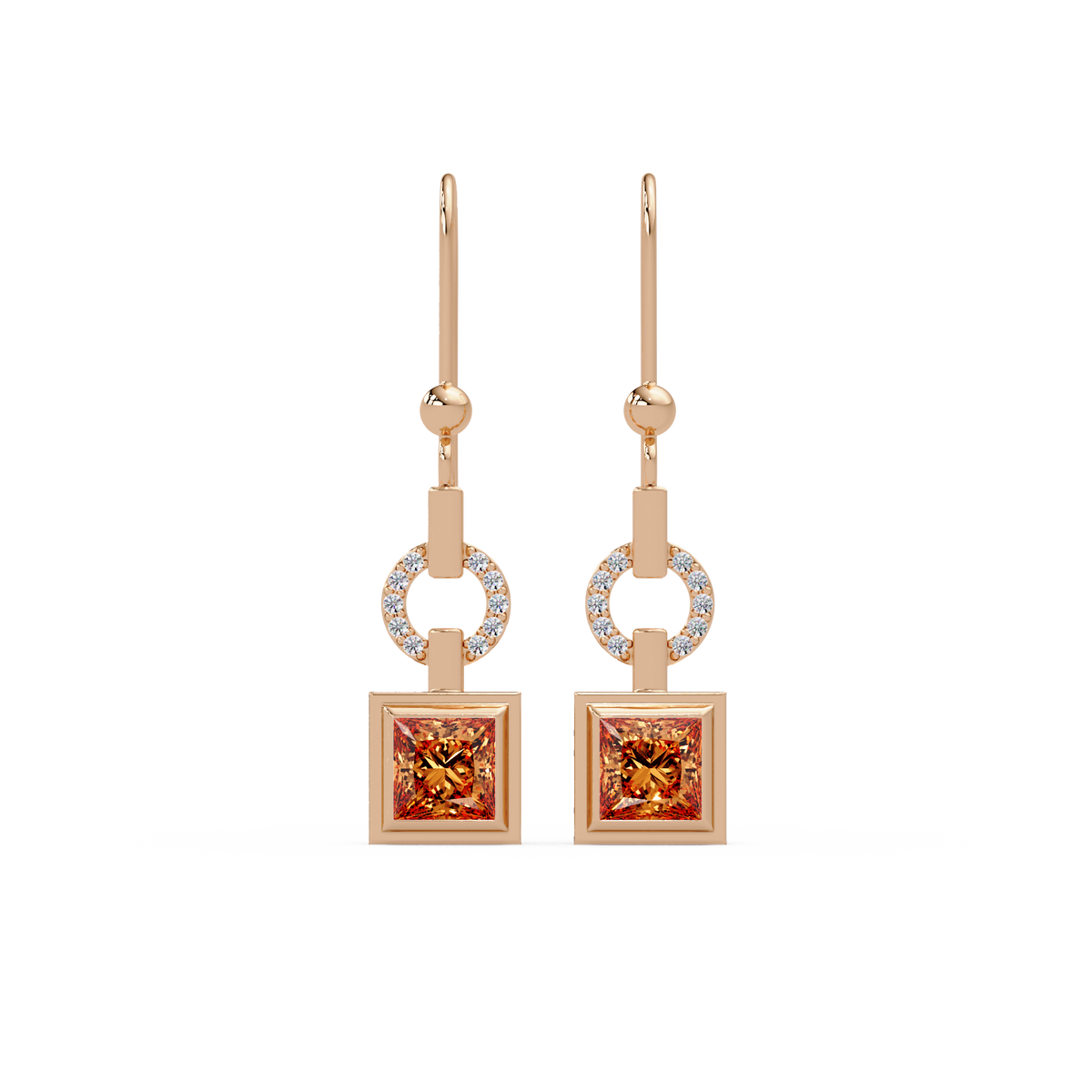1.5 CTW princess-cut colorstone drop earrings in Rose gold, Champagne Topaz