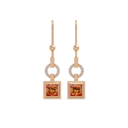 1.5 CTW princess-cut colorstone drop earrings in Rose gold, Champagne Topaz