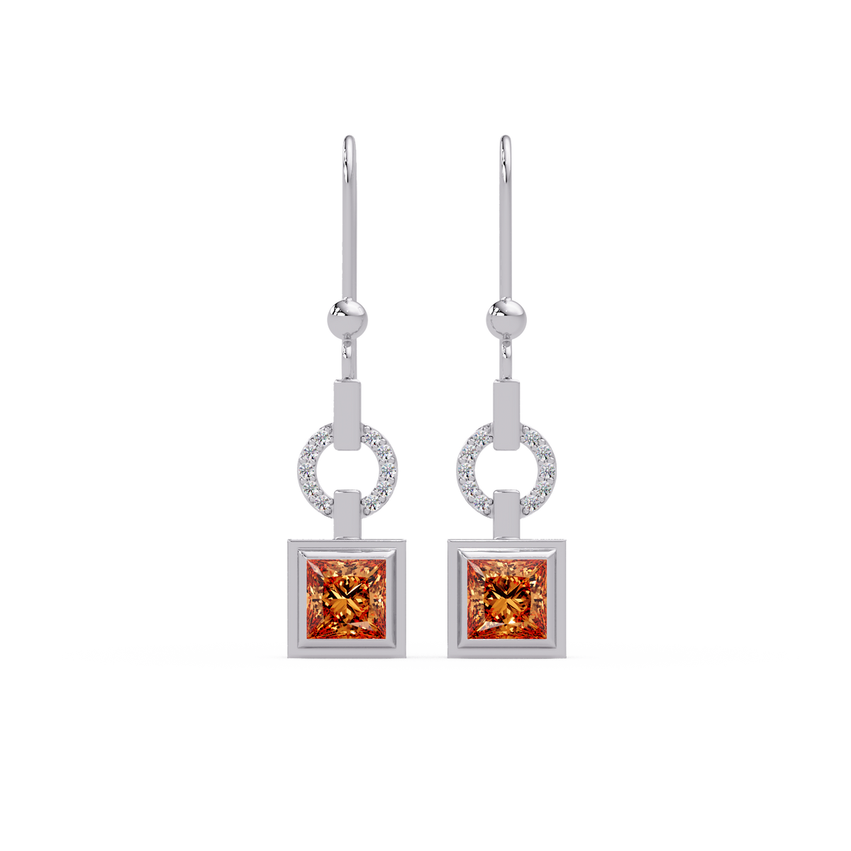1.5 CTW princess-cut colorstone drop earrings in White gold, Champagne Topaz