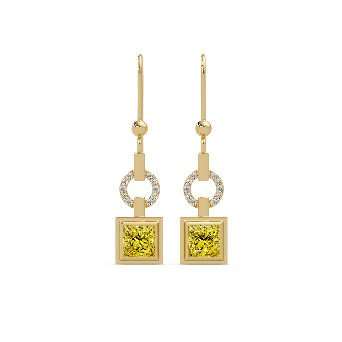 1.5 CTW princess-cut colorstone drop earrings in Gold, Citrine Yellow