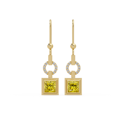 1.5 CTW princess-cut colorstone drop earrings in Gold, Citrine Yellow