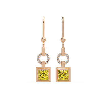 1.5 CTW princess-cut colorstone drop earrings in Rose gold, Citrine Yellow