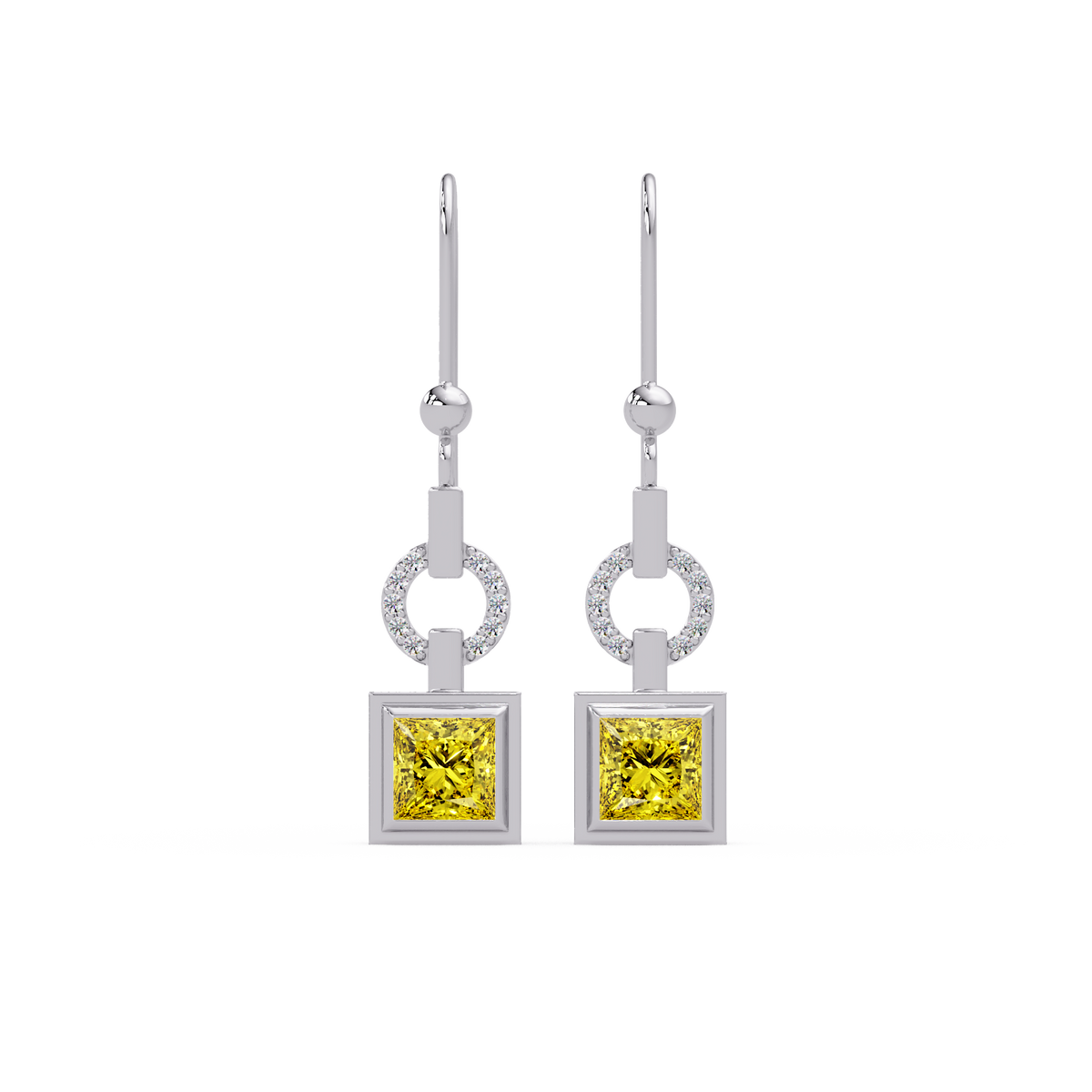 1.5 CTW princess-cut colorstone drop earrings in White gold, Citrine Yellow