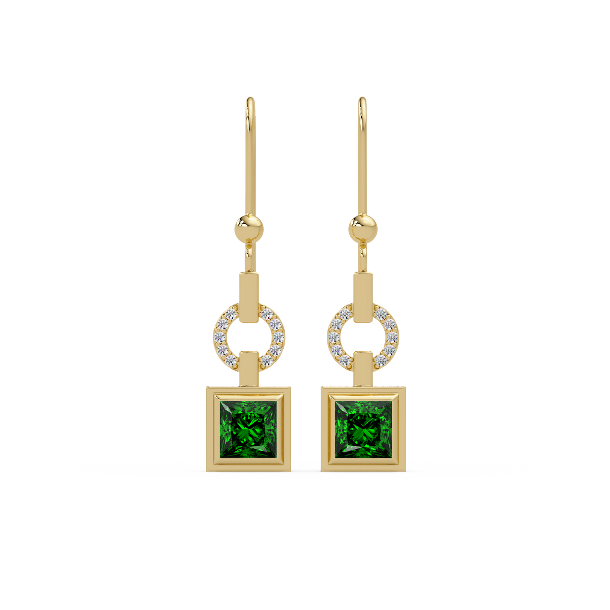 1.5 CTW princess-cut colorstone drop earrings in Gold, Emerald Green