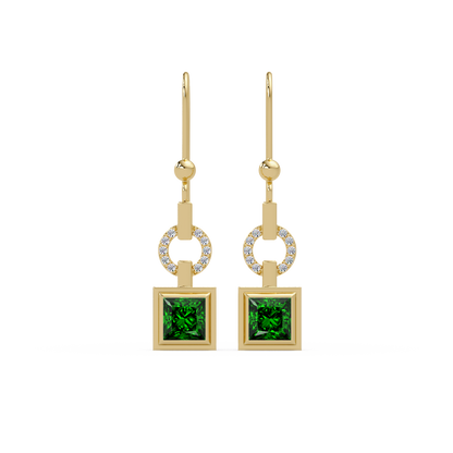 1.5 CTW princess-cut colorstone drop earrings in Gold, Emerald Green