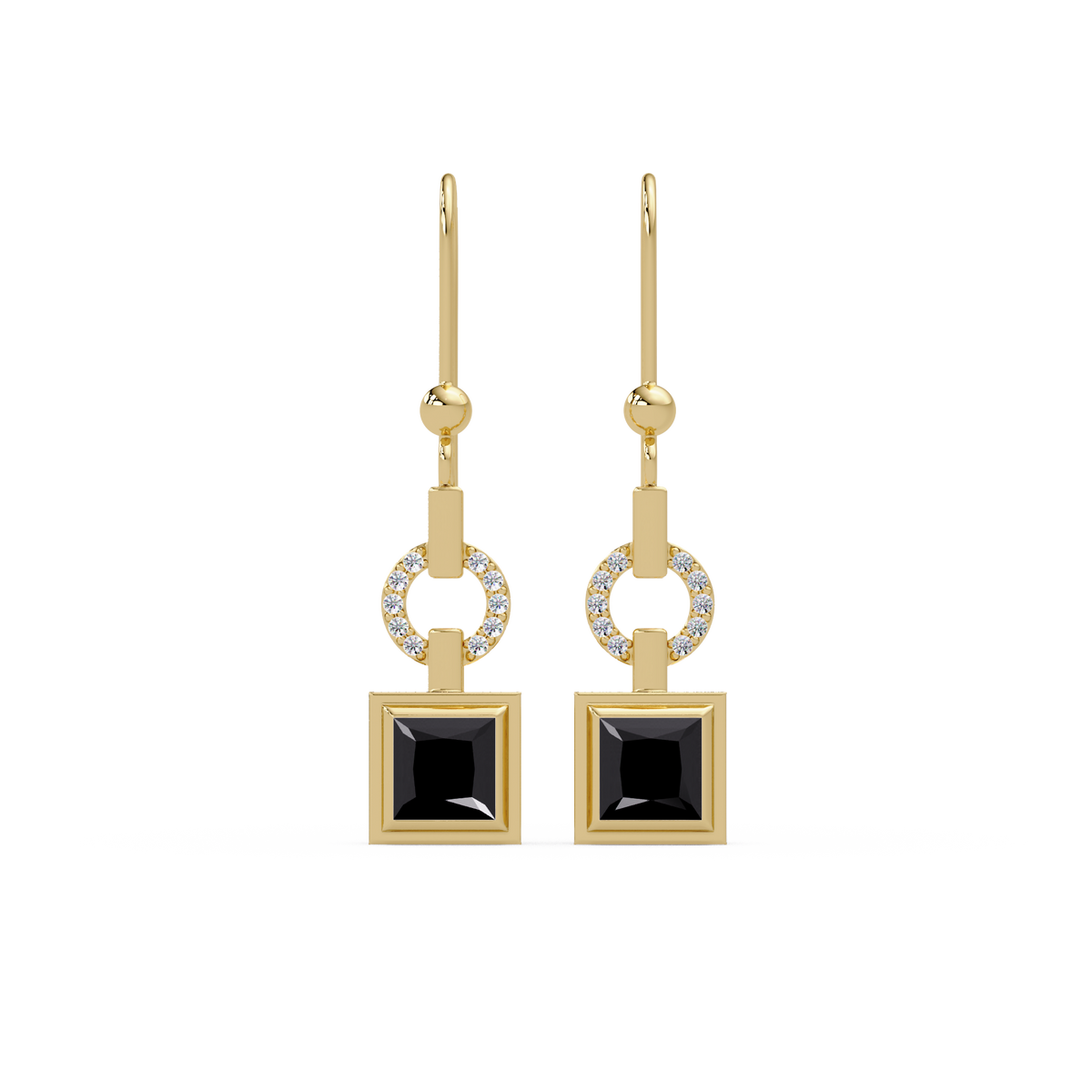 1.5 CTW princess-cut colorstone drop earrings in Gold, Onyx
