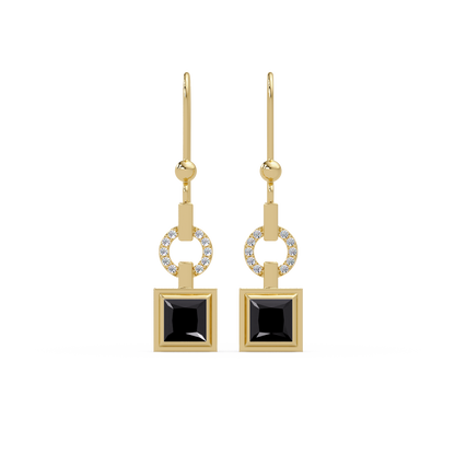1.5 CTW princess-cut colorstone drop earrings in Gold, Onyx