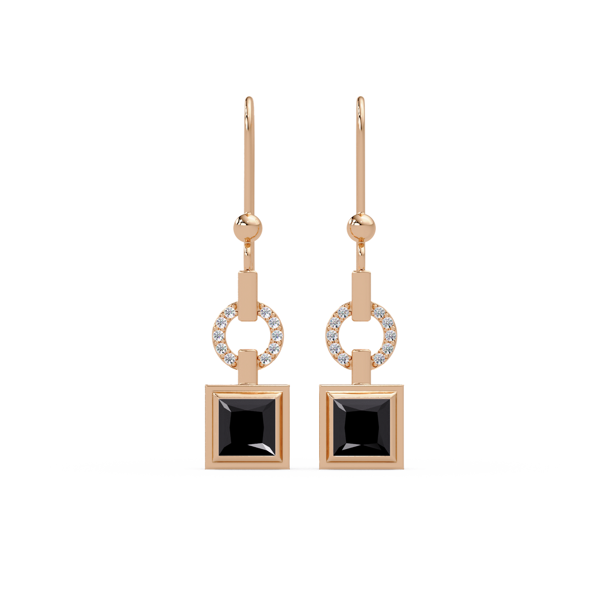 1.5 CTW princess-cut colorstone drop earrings in Rose gold, Onyx