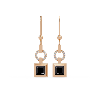 1.5 CTW princess-cut colorstone drop earrings in Rose gold, Onyx