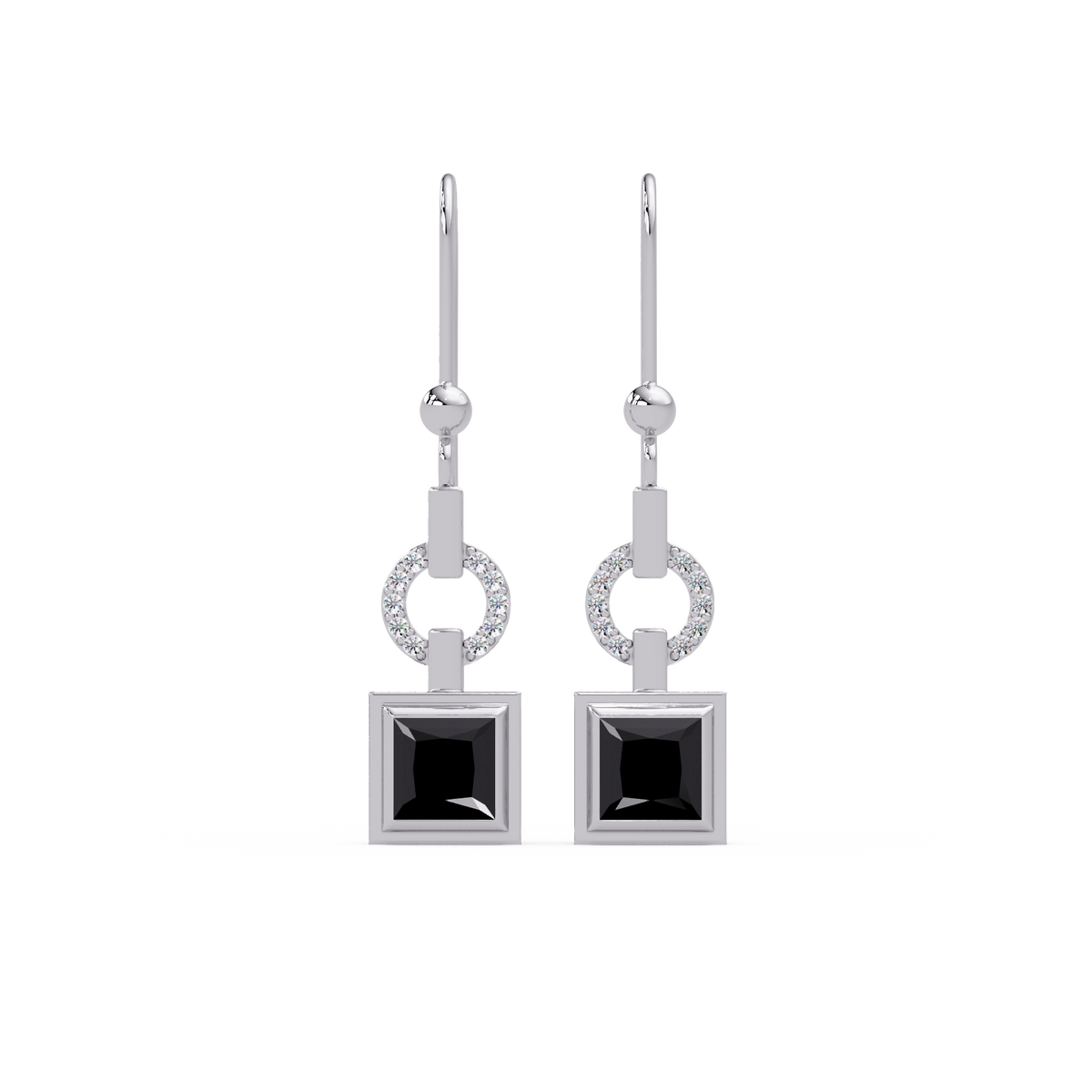 1.5 CTW princess-cut colorstone drop earrings in White gold, Onyx